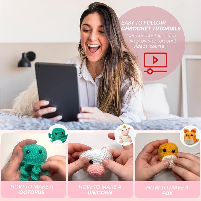 Yarnvibe Easy Crochet Kit for Beginners Adults 80 pcs with Video Course, Includes 15 Yarns, 21 Crochet Hooks & More, Learn to Crochet Gifts for Crochet Lovers, Beginner Crochet Kit for Kids & Adult