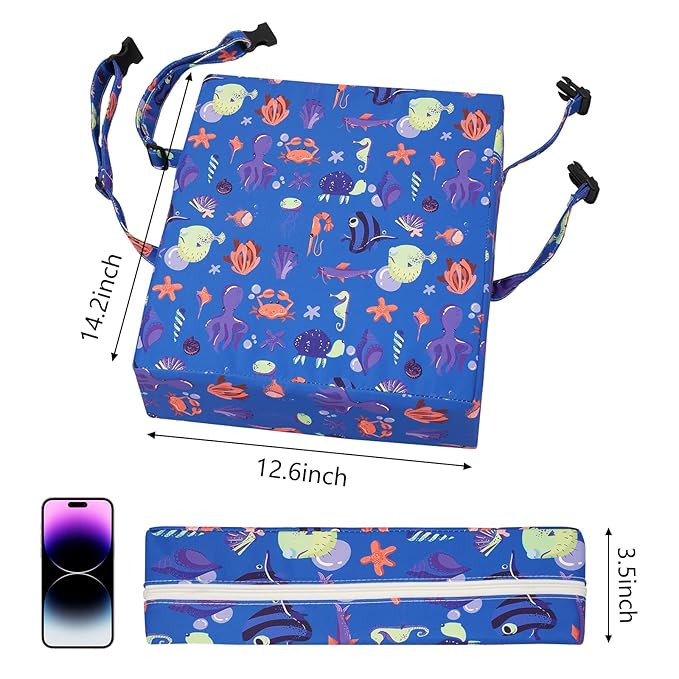 Toddler Booster Seat for Dining Table, Stronger Support Non-Slip Bottom Double Safe Straps Booster Seat Dining Toddler, Portable Travel Increasing Cushion (Blue)