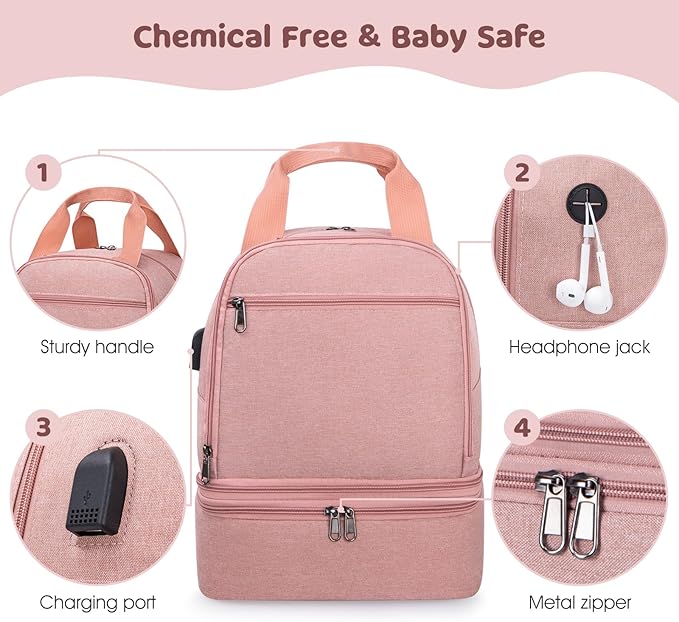 Pump Bag, Breast Pump Carrying Bags with Ice Pack & Waterproof Mat, Breast Pump Bag Compatible with Spectra S1 S2, Pumping Bags Milk Bottle Cooler for Work Travel Camping, Pink