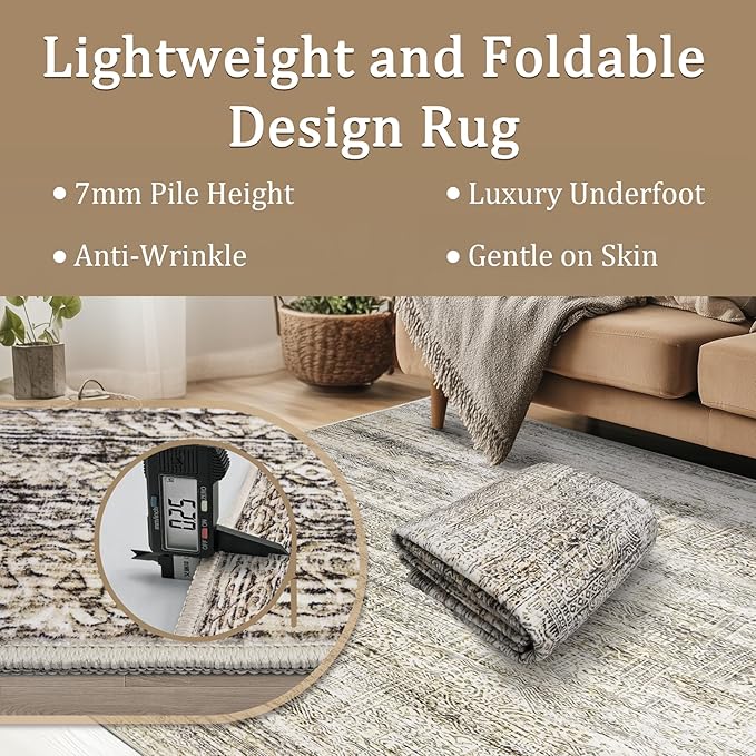 9x12 Area Rug Living Room Rugs - Washable Rug Large Modern Abstract Soft Thin Carpets Indoor Floor No Slip Vintage Carpet for Bedroom Under Dining Table Nursery Home Office Decor Nature
