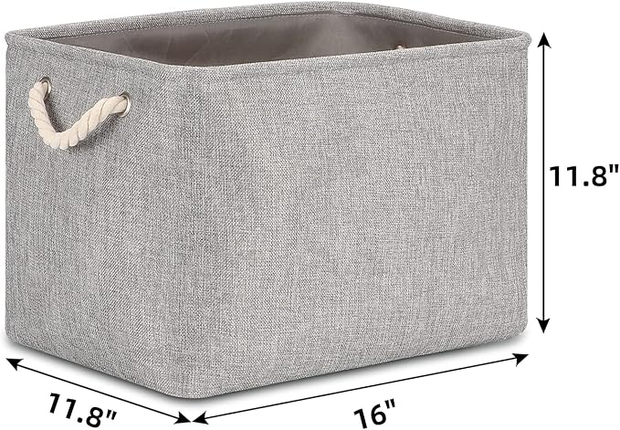 Bidtakay Grey Baskets [2-Pack] Shelf Baskets for Storage 16" X 11.8" X 11.8" Large Fabric Rectangular Decorative Storage Basket Organization Bins for Shelves Closet Home Organization(Grey)
