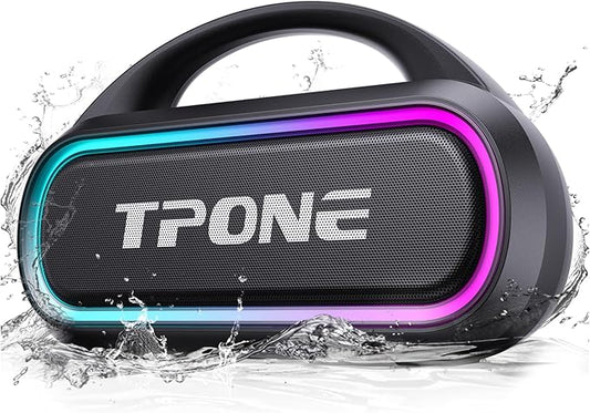 TPone Portable Bluetooth Speaker, 30W Peak, 12H Playtime, IPX5 Waterproof with Light, TWS Pairing, Wireless Speaker for Home/Party/Outdoor/Beach, Birthday Gift (Black)
