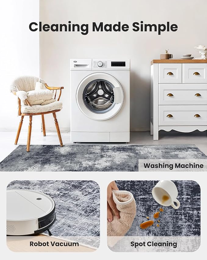 Amada 8x10 Area Rug, Modern Abstract Living Room Rug with Non-Slip Backing & Short Pile, Large Washable Rug with Abstract Pattern for Living Room, Bedroom and Dinning Room, Grey