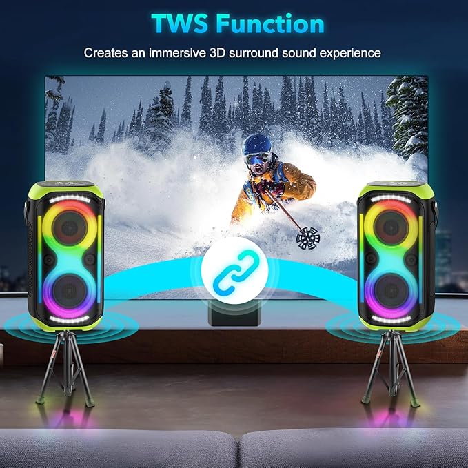 Bluetooth Speaker 160W Loud Wireless Boombox Portable Big Powerful Deep Bass Sound TWS Large Outdoor Home Party Speakers with Subwoofer LED Lights