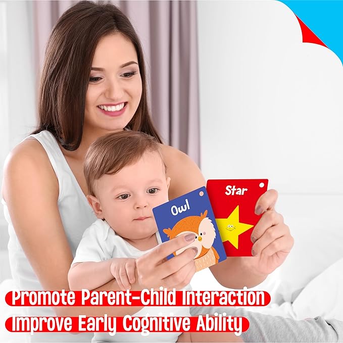 50 PCS First Word Flashcards, Double Sided Learning Cards Alphabet, Foods, Animals, Shapes, Colors, Vehicle, Body Parts with 2 Reclosable Rings, Learning Tool for Pre-K Kindergarten Toddlers