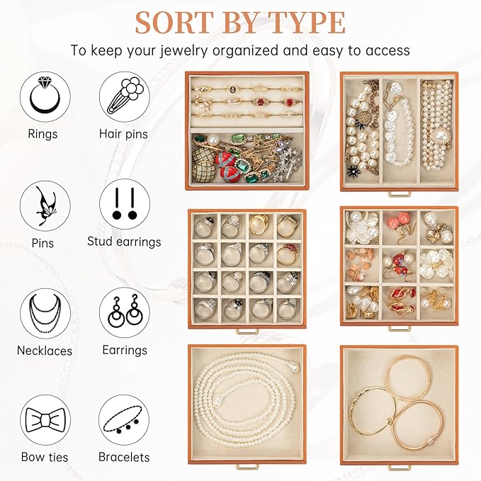 AKOZLIN Jewelry Box Organizer Functional Leather Jewelry Storage Case for Women Girls Ring Necklace Earring Bracelet Holder Organizer with Mirror