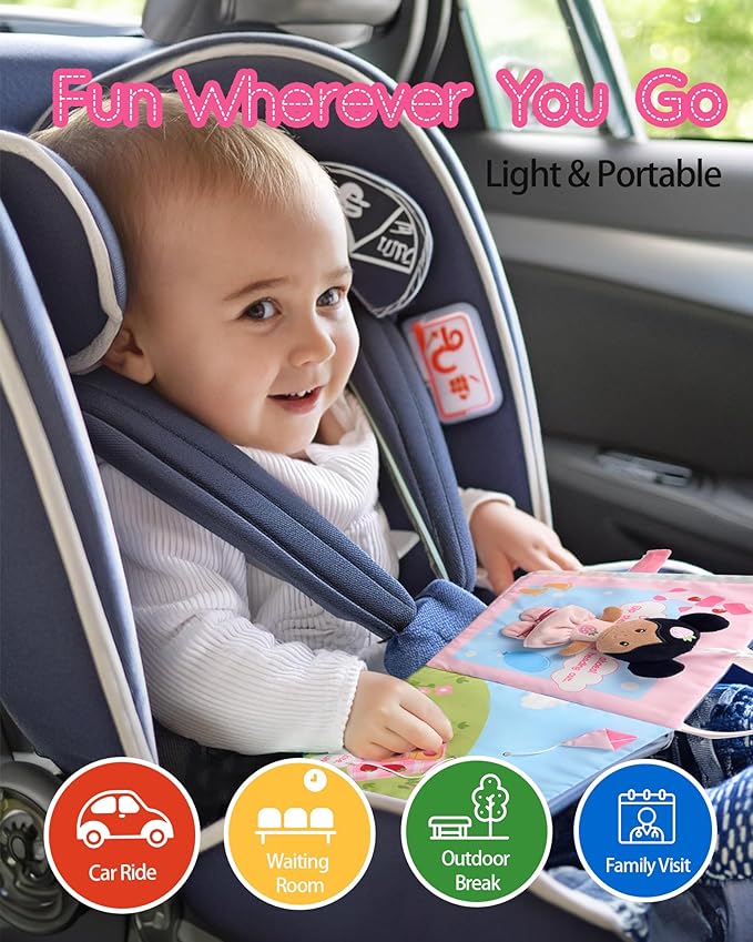 Interactive Sensory Soft Cloth Book, Educational Crinkle Quiet Activity Busy Book for Babies,Toddler Travel Toy Gift for 1-3 Year Old Boys and Girls (A Berry Special Day)