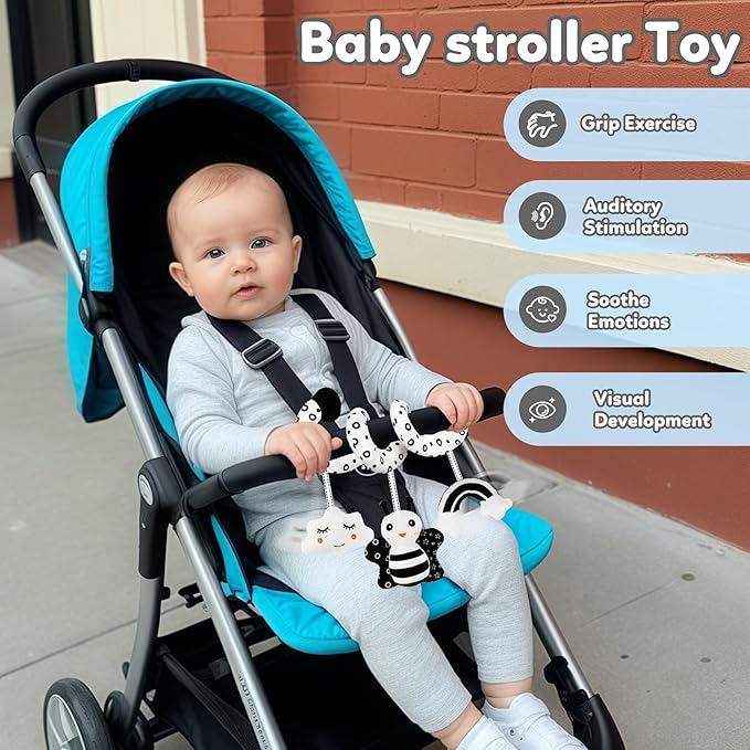 Car Seat Toy,Stroller Toys,Car Seat Toys for Babies 0-6 months Boy Girl,Spiral Hanging Stroller Black and White High Contrast Sensory Toy Newborn Plush Activity Toys Thank You Gifts for 0 3 6 9 Months