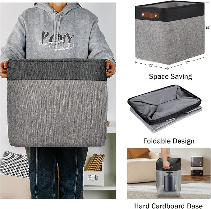 DULLEMELO Extra Large Storage Baskets, Fabric Storage Bins for Organizing Shelves Nursery Toys Books, Closet Baskets and Bins with Handles, Black&Grey, 2-Pack