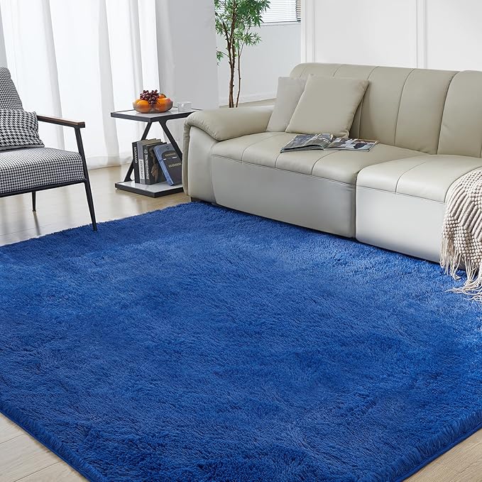 Ultra Soft Rug for Living Room, 3X5 Fluffy Shag Area Rug for Bedroom, Modern Shaggy Carpets Fuzzy Rug for Teens Dorm Nursery Home Decor Aesthetic, Upgrade Anti-Skid Durable, Blue