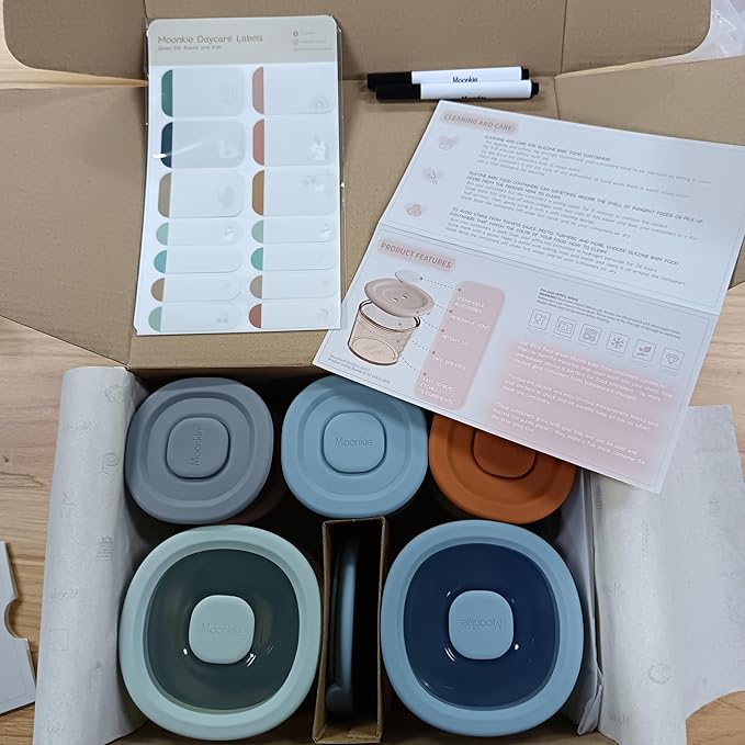 Moonkie Silicone Baby Food Containers | 8oz/4 oz Baby Food Storage Jars with Airtight Lids and A Snack Cup Lid | Freezer,Microwave and Dishwasher Safe, Reusable Baby Food Jars for Infant & Toddler