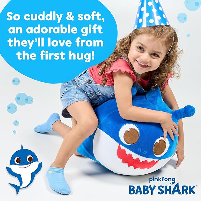 JITTERYGIT Baby Shark Bouncy Animal Plush - Daddy Shark Official Nickelodeon Music & Sing Toy - Christmas & Birthday Gifts for Kids & Toddlers (Boys & Girls) Ages 2-4 Years Old (Blue)
