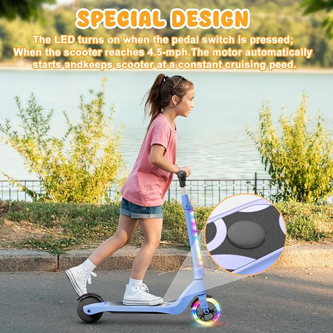 CBD Electric Scooter for Kids, 6 Mph Top Speed, Up to 5 Miles Range, 5.3" Solid Tires Wheel and Front Light, Kick Scooter Adjustable Height for Kids Age 6-12