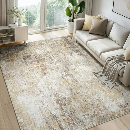Washable Area Rugs 5'x7' Non-Slip Modern Abstract Soft for Living Room Entryway Bedroom Nursery, Print Pattern, Neutral Brown Gray