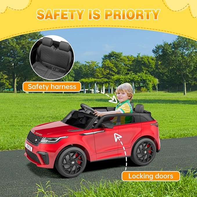 Licensed Land Rover Kids Electric Car, Ride On Toys for 4-8 Year Olds with Mp3 Player, Remote Control, Rocking, Pull Rod (Red)
