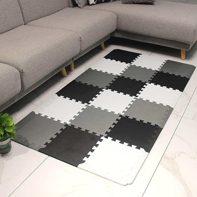 MQIAOHAM® 18 Pieces + 18 Edges Puzzle Play Mats, Soft Baby Play Mat, Kids Interlocking Foam Floor Tiles, Toddlers Carpet Playmats XZ301018-101110112