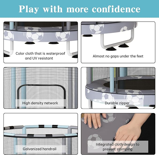 LAMERGE 55" 7-in-1 Round Trampoline for Kids Boys & Girls Ages 1-8, Indoor & Outdoor Trampoline for Fun, Adjustable Height Handrail ＆ Enclosed Safety Net ＆ Durable Designs for Toddlers Children