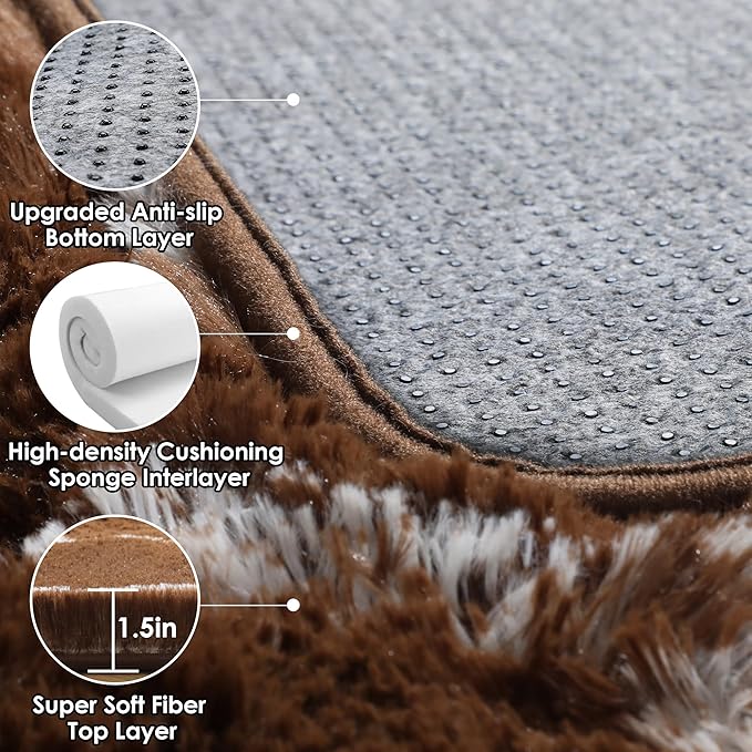 ONASAR 6x9 Area Rugs for Living Room Bedroom, Washable Large Fluffy Brown and White Throw Rug, Geometric Soft Plush Shaggy Fuzzy Floor Carpet for Nursery Kids Girls Boys Teen Dorm Home Office Decor