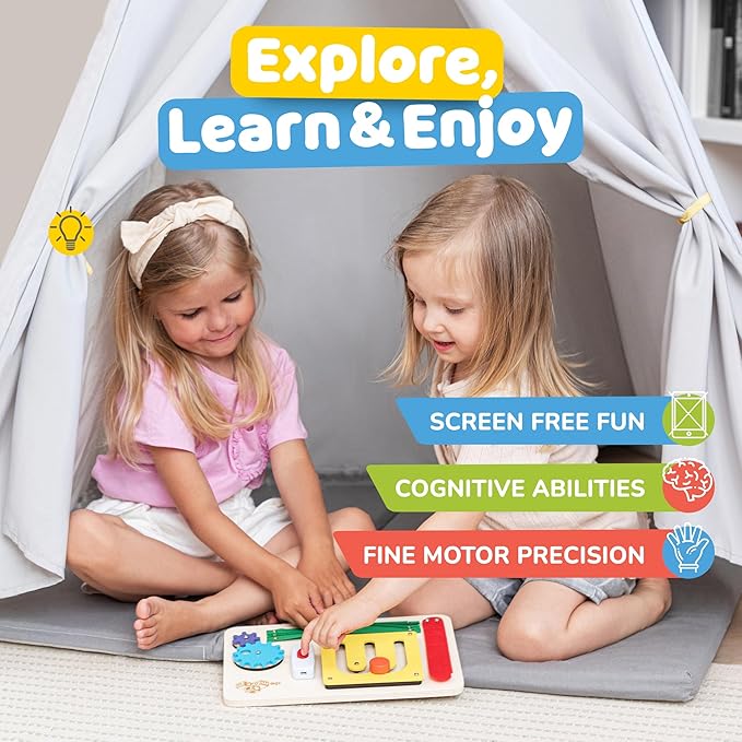 deMoca Montessori Busy Board for 1 Year Old, Premium Wooden Baby Busy Board, Airplane Toys for Toddlers 1-3, Car Travel Essential, Gift for Boys & Girls