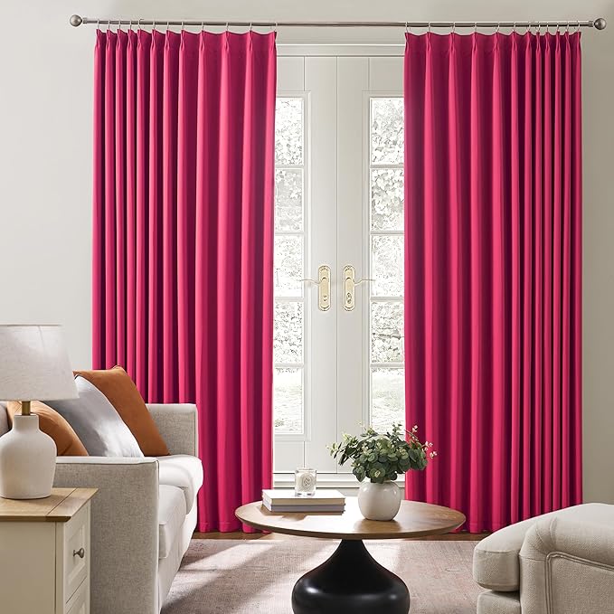 KEQIAOSUOCAI Pinch Pleated Hot Pink Blackout Curtains 72 Inches Long, Sound & Light Reducing Room Darkening Drape for Girl's Bedroom(Hot Pink, 2 Panels, W40 x L72)