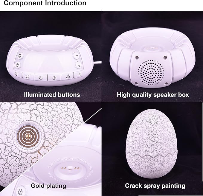 Upgraded Dinosaur Egg Alarm Clock/Digital Clock/Night Light/Music & White Noise Aid Sleep Machine/Bluetooth Speaker, Decor Ideal & Unique Lamp for Bedroom/Living Room, Gifts for Kids