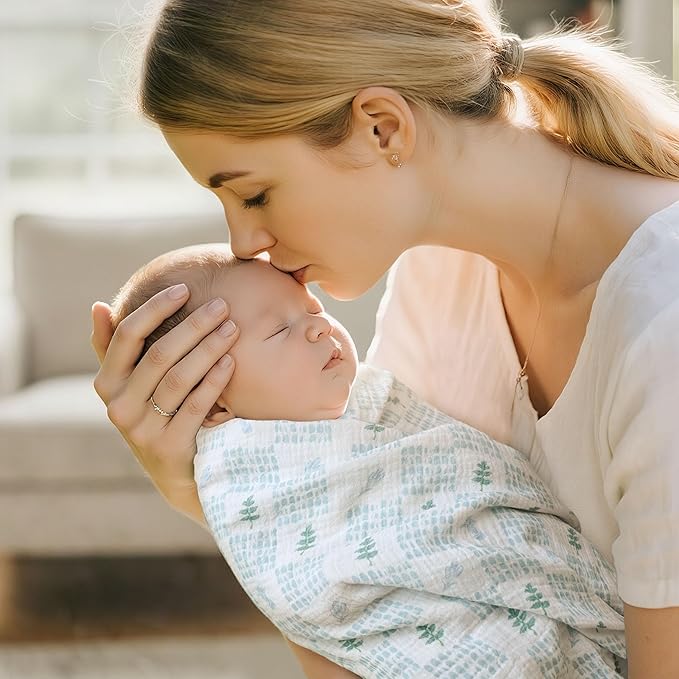 Muslin Swaddle Blankets for Newborn, 3 Pack Breathable Soft Receiving Blanket, Large 38 x 40 inches Swaddle Wrap Burping Clothes Diapers, Essentials Infant Shower Items, Toddler Gift (Blue Dinosaur)