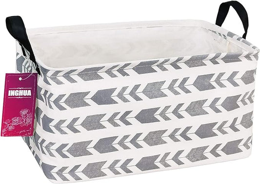 Rectangular Storage Basket Fabric Organizer Bin for Toys,Books,Clothes,Gifts,Pets-Perfect for Home,Office,Nursery,Dorm,Shelf(Rec Grey Arrow)