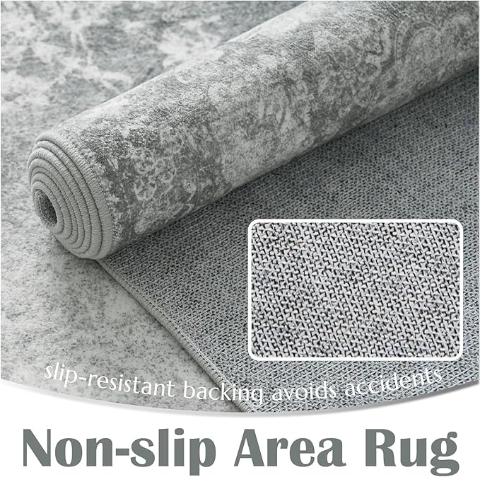 jinchan Floral 2x3 Rug for Entryway - Vintage Washable Area Rug Ultra-Thin Low Pile Soft Small Non-Slip Distressed Indoor Doormat Accent for Entrance Kitchen Bedroom Bathroom (2x3ft,Grey)