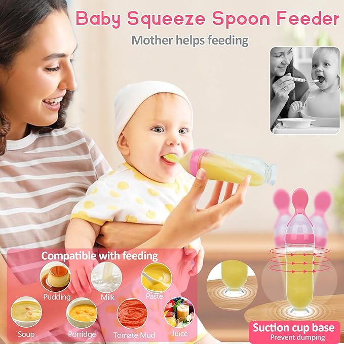 WAJIAYON Baby Fruit Feeder Pacifier - 6 Pack | 2 Infant Food Feeder Pacifier & 2 Baby Food Dispensing Spoon | Fresh Fruit Teethers for Babies | Silicone Feeder Babies,Infant Teething Feeders -Pink