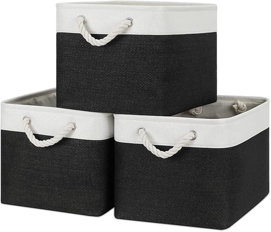 Bidtakay Black Storage Baskets for Shelves [3-pack] Collapsible Organizer Baskets for Laundry Storage 15 X 11 X 9.5 Inches Dog Toy Bins Fabric Storage Bins for Bedroom Home Storage