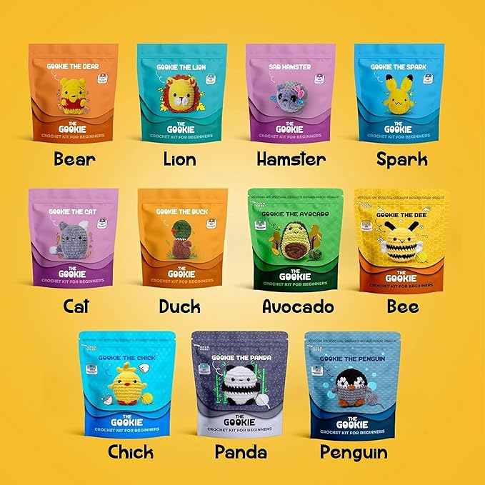 THE GOOKIE Amigurumi Crochet Kit for Beginners – DIY Crochet Kit with Yarn, Hook, Eyes & Stuffing – Easy Starter Set with Video Tutorials – Cute Plush Toy Craft Gift for Kids, Teens & Adults (Bee)