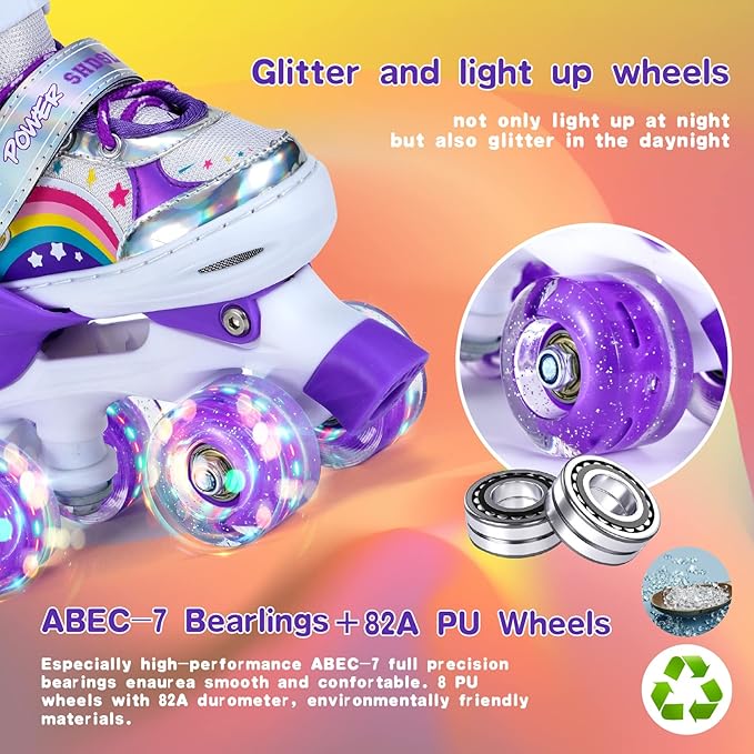 Girls Roller Skates for Kids Beginners 4 Size Adjustable Roller Skates, Light UP 8 Wheels for Girls Roller Skate Fun Illuminating Roller Skate for Kids Boys patines para niñas