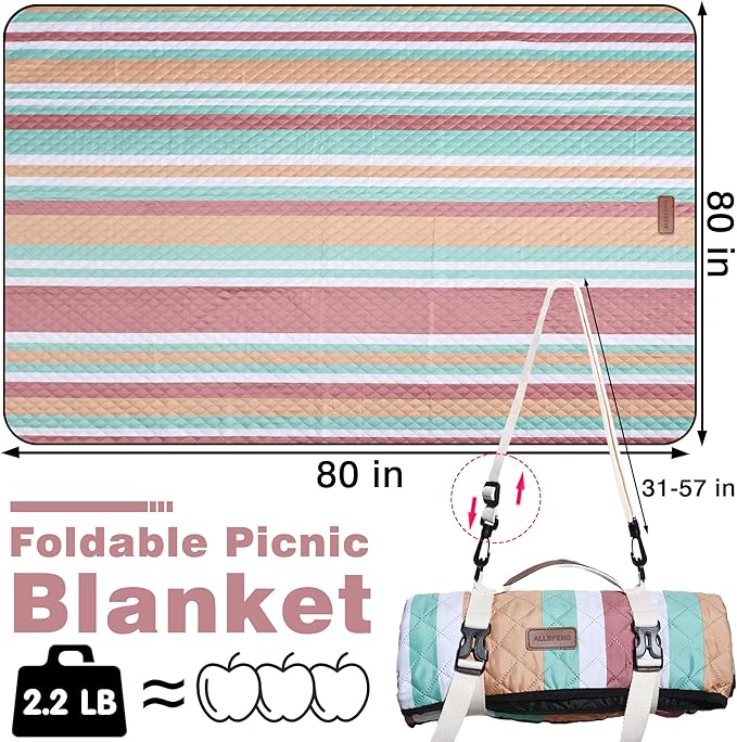 Waterproof Picnic Blanket 80" x 80" in Portable with Carry Strap for Beach Mat or Family Outdoor Camping Party, Park Blanket for Grass Park, Hiking, Travel, Concerts (Orange&Brown, 80" x 80")