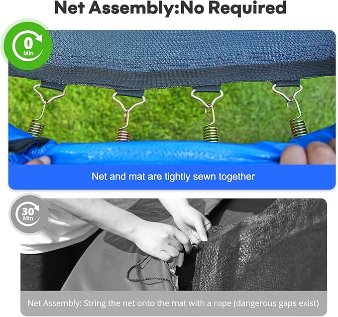 Zupapa 1500LBS Weight Capacity No-Gap Design 16 15 14 12 10FT Trampoline for Kids with Safety Enclosure Net Outdoor Backyards Trampolines with Non-Slip Ladder for Children Adults Family