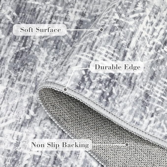 COZYLOOM Large Area Rug 8x10 Machine Washable Area Rugs for Living Room Modern Abstract Mats Non Slip Geometric Accent Carpet Stain Resistant Foldable Mats for Dining Room, Nursery, Grey