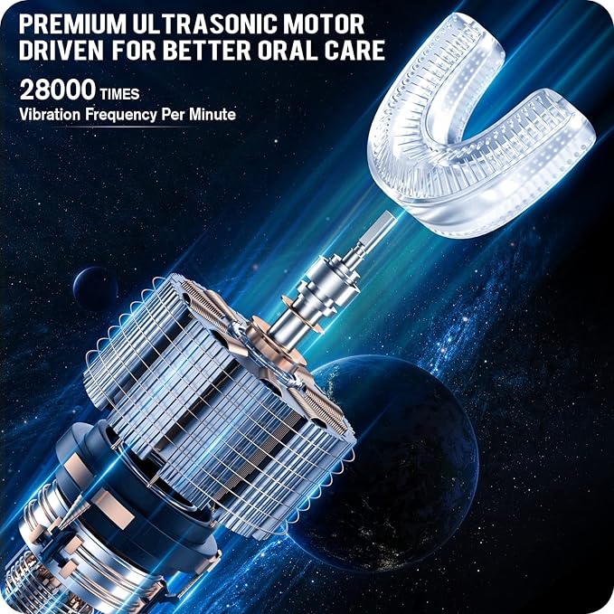 Ultrasonic Kid's U-Shaped Electric Toothbrush, IPX7 Waterproof, Five Cleaning Modes, 60S Smart Reminder (Cartoon Astronaut,Blue Ages 2-6)