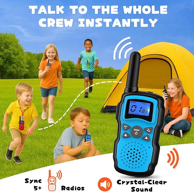 Wishouse Walkie Talkies for Kids 4 Pack,Family Walky Talky Adults Children Radio Long Range,Outdoor Camping Fun Toys Birthday Present Xmas Gifts for 4 5 6 7 8 Year Old Girls Boys No Battery No Charger