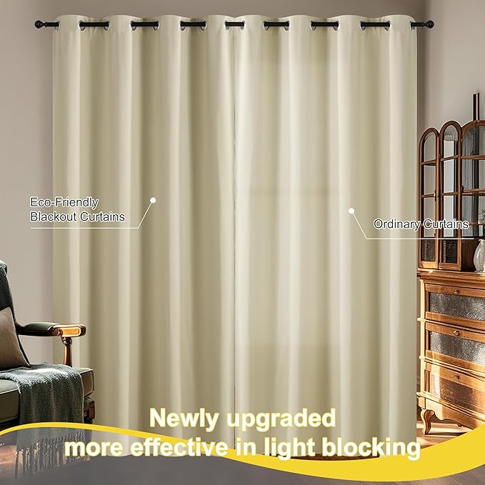 NICETOWN 100% Blackout Curtains for Bedroom 84 inch Long Thermal Insulated Blackout Curtains for Living Room, Energy Saving Grommet Drapes for Patio Door (1 Pair, Cream, 42W x 84L)