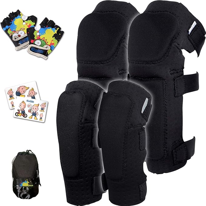 Soft-Style Kids Knee and Elbow Pads with Bike Gloves, Flexible Impact-Resistant Gear for Ages 2-11, Designed for Balance Bikes, Roller-Skating, and Skateboarding