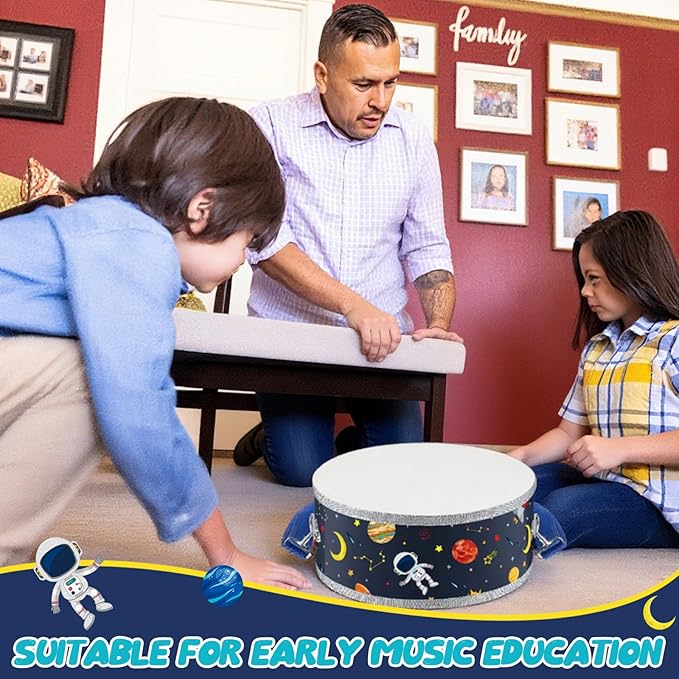 Boao 2 Pcs Kids Drum Set, 8 Inch Toddler Drum Wooden Toy with Adjustable Strap and 4 Drumsticks, Educational Sensory Musical Instrument for Toddlers Kid Baby Boys Girls Gift (Dinosaur)