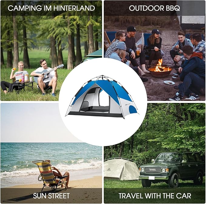 MOON LENCE Instant Pop Up Tent for 3-4 Person - Automatic Portable, Windproof for Camping, Hiking, Mountaineering