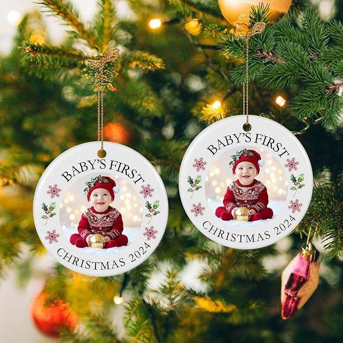 Baby's First Christmas Ornament 2025, Personalized Photo Ornaments for Christmas Tree, Custom Name Keepsake Ornament for Newborn, New Baby Gift, Xmas Tree Decoration