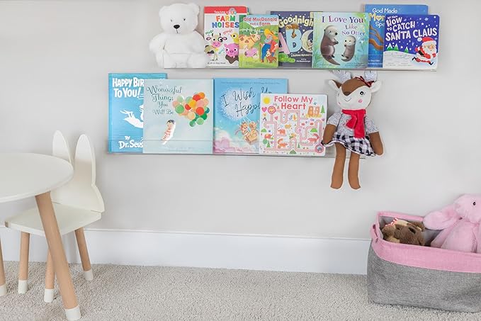 Rebecca Luxurious Acrylic Floating Shelves for Wall - 2 Pack of 36" x 2" x 4" - 5mm Thick Clear Book Shelf for Bathroom, Bedroom, Nursery, Kids Room with Easy Installation Hardware – Cute Bookshelf