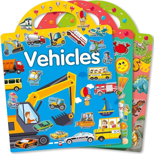 3 Sets Sticker Books for Toddlers 2-4 Years, Reusable Stickers Books for Toddlers 1-3, Travel Toys for Kids 1-3, Airplane Travel Essentials for Kids
