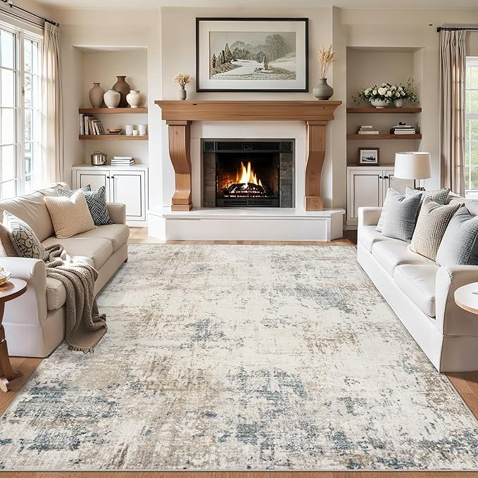 Area Rugs 10x14 Living Room - Washable Rug Modern Abstract Soft Large Neutral Non-Slip Carpet Indoor Floor Thin Carpets for Bedroom Dining Room Farmhouse Nursery Home Office Multi