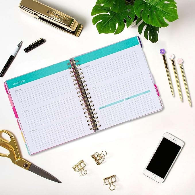 Votum 18-Month Day Large Planner, 2025-2026, Daily, Weekly & Monthly, January 2025 - June 2026, Blue Flowers - Appointment Book with 3 Sticker Sheets, Twin-Ring Binding, Notes Pages - School & Work