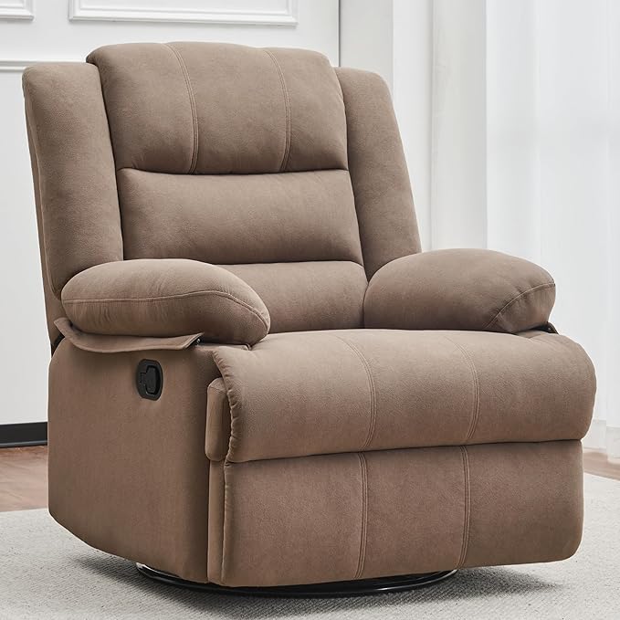 Swivel Rocking Recliner Chair for Adults, Overstuffed Manual Glider Rocker Recliner Chairs, Upholstered Reclining Single Sofa for Living Room Nursery (Mocha)