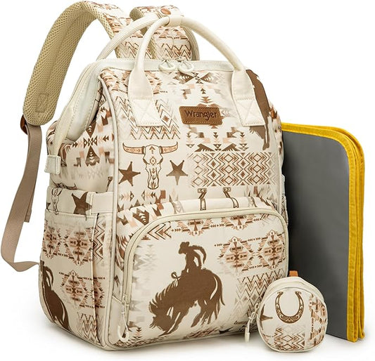 Wrangler Diaper Bag Backpacks Western Backpack Purses Multi-function Baby Bags for Mom with Waterproof Changing Pad & Pacifier Case