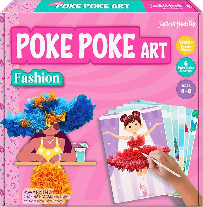 jackinthebox Poke Poke Art for Kids - Fashion Theme, Mess-Free Fabric Art and Craft, Flower Pressing Kits, Gift for Kids, Girl Gifts, Toys for Girls Ages 4 5 6 7 8