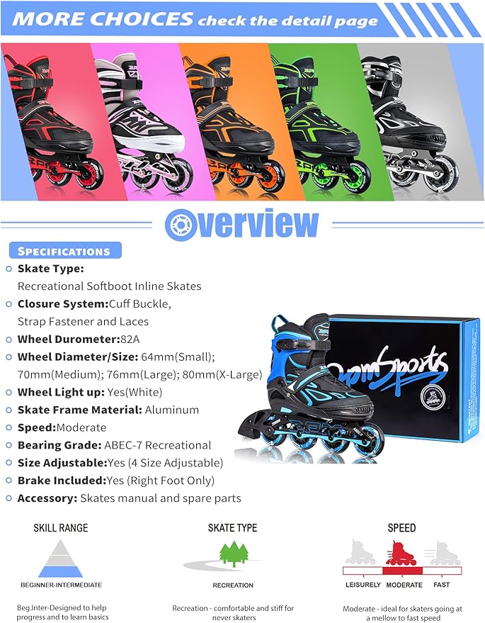 2PM SPORTS Vinal Girls Adjustable Flashing Inline Skates, All Wheels Light Up, Fun Illuminating Skates for Kids Men Adult Women and Boys